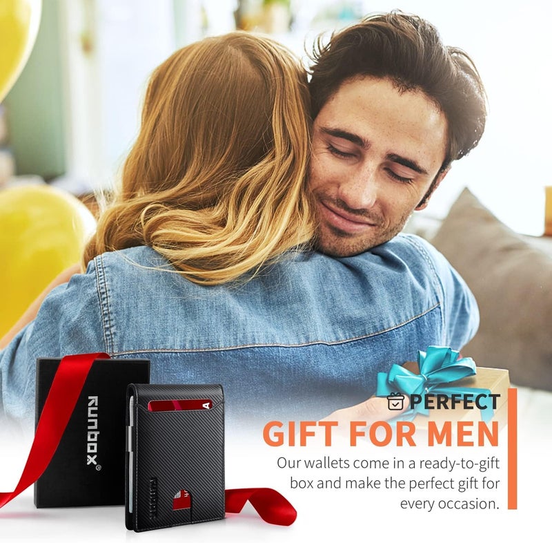 RUNBOX Money Clip Wallets for Men,Slim Leather Mens Bifold Wallet,RFID Blocking Front Pocket Wallet,Thin Credit Card Holder with Gift Box - Image 5